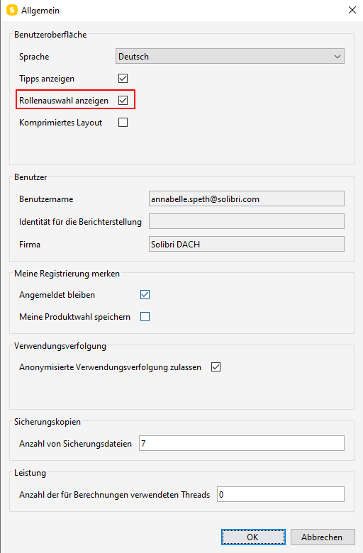 Solibri Eine Rolle auswählen